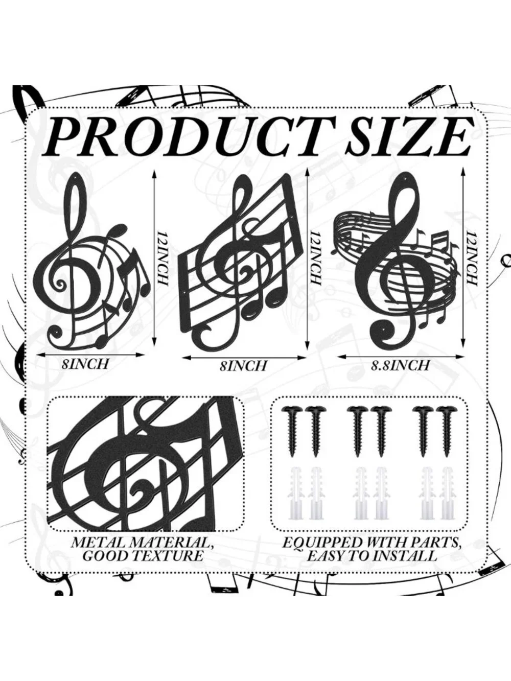 3 Pcs Metal Musical Note Wall Art Decor - Perfect Gift for Music Lovers & Home